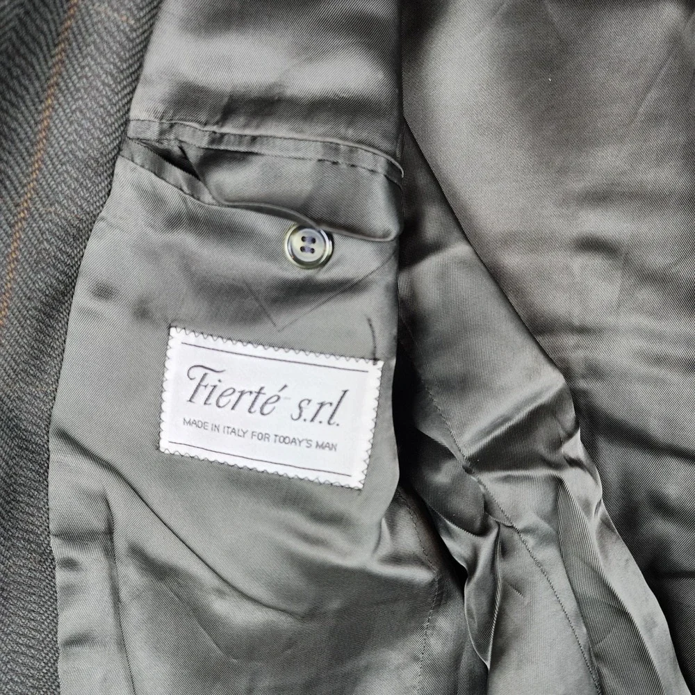 Fierte s.r.l. Blazer Mens‎ 42R Olive Green Herringbone Wool Windowpane Italy